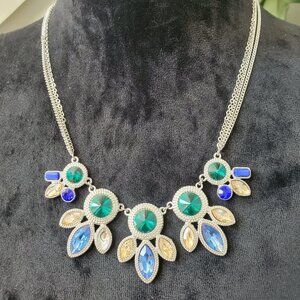 Women's Silver Blue Stones Chunky Statement Fashion Jewelry Necklace